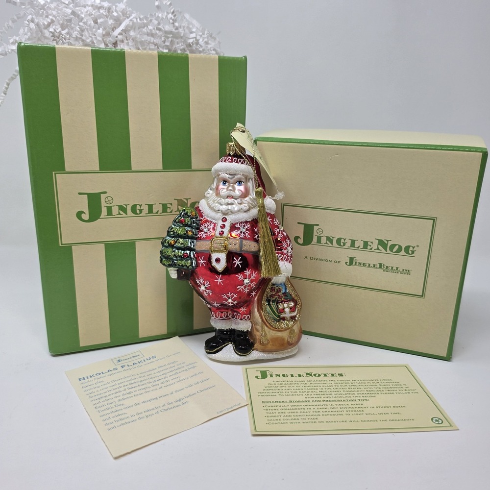 JingleNog Nikolas Flakius Santa Ornament #80503 Hand Blown & Painted in Poland